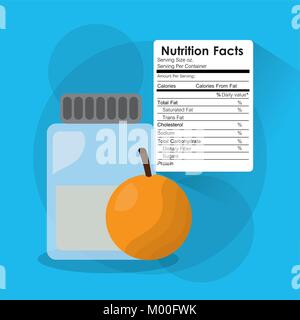 Verre Bouteille Valeur nutritive de l'information orange autocollant Illustration de Vecteur