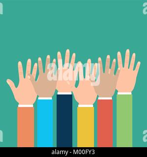 Des mains humaines groupe multiracial soulevé Illustration de Vecteur