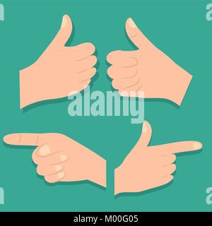 Jeu de mains différents gestes des doigts pointant thumb up Illustration de Vecteur