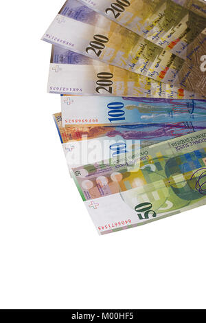 Swiss francs loi isolé sur fond blanc Banque D'Images