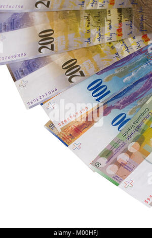 Swiss francs loi isolé sur fond blanc Banque D'Images