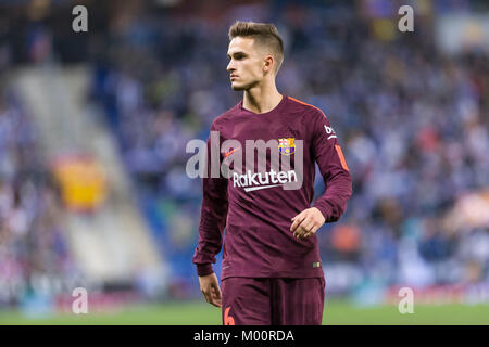 Le milieu de terrain du FC Barcelone Denis Suarez (6) pendant le match entre l'Espanyol v FC Barcelone, pour le cycle de 8 (1ère manche) de la coupe du roi, joué au stade du RCDE Le 17 janvier 2018 à Barcelone, Espagne. Banque D'Images