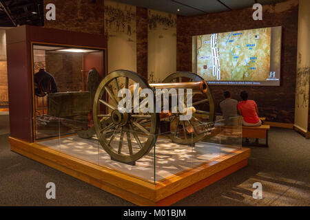 Sur l'affichage de l'artillerie dans le musée et centre d'accueil de Gettysburg, Gettysburg, Pennsylvania, United States. Banque D'Images