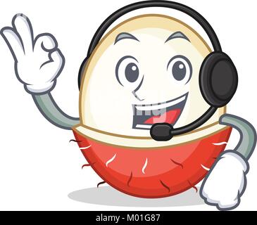 Avec casque ramboutan mascot cartoon style vector illustration Illustration de Vecteur