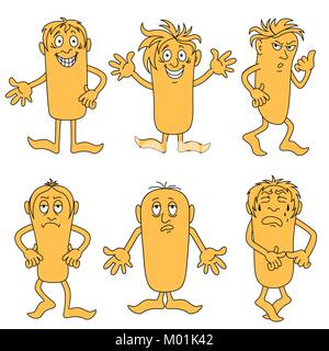 Ensemble de six personnages masculins drôle avec diverses grimaces, cartoon illustrations vectorielles isolé sur fond blanc Illustration de Vecteur