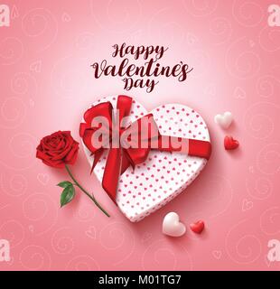 Happy valentines day Greeting card vector design avec cadeau d'amour, lasso, fleur et coeur en rose motif de fond pour la Saint-Valentin Illustration de Vecteur