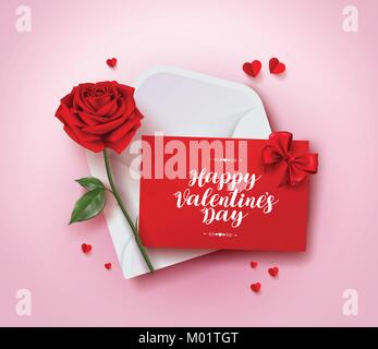 Happy valentines day Greeting card vector design avec lettre d'amour dans enveloppe, papier rose et coeurs coupés dans fond rose pour la Saint-Valentin saison. Illustration de Vecteur