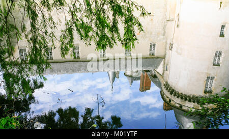 SULLY-SUR-LOIRE, FRANCE - 9 juillet 2010 : reflet de château Chateau de Sully-sur-Loire dans le fossé. Le fort est château Renaissance situé à Sully-sur-L Banque D'Images