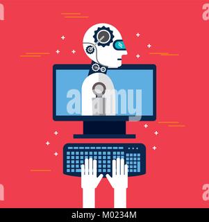 Ingénieur mains intelligence artificielle robot clavier Illustration de Vecteur