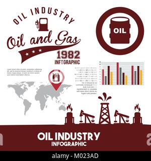 L'industrie de l'huile de pompe à gaz informations carte infographique retro Illustration de Vecteur