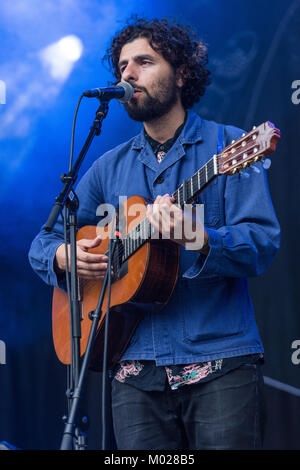 La chanteuse suédoise, auteur-compositeur et musicien José Gonzáles effectue un concert live au festival de musique de Norvège à Oslo Parken Piknik je. La Norvège, 28/06 2015. Banque D'Images