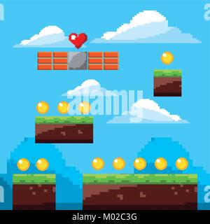 Arcade jeu pixel world coins landscape Illustration de Vecteur