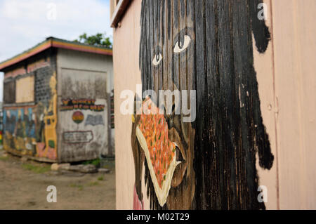 Des stands de nourriture dans la région de Hillsborough, Carriacou, Grenadine Islands, Caribbean Banque D'Images