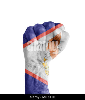 Drapeau de Samoa américaines nous peint l'état des droits de l'fist comme symbole de victoire Banque D'Images