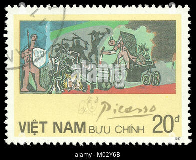 Vietnam - timbres en 1987 : Edition de couleur sur l'art, spectacles Peinture Peinture avec des voitures à chevaux de Pablo Picasso Banque D'Images