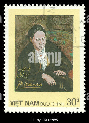 Vietnam - timbres en 1987 : Edition de couleur sur l'art, la peinture montre Gertrude Stein de Pablo Picasso Banque D'Images