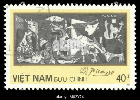 Vietnam - timbres en 1987 : Edition de couleur sur l'art, la peinture montre Gernica de Pablo Picasso Banque D'Images