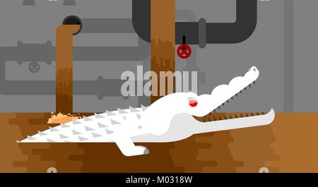 Albino alligator d'égout. Des crocodiles dans les égouts. Des animaux prédateurs. La légende de la ville. Vector illustration Illustration de Vecteur