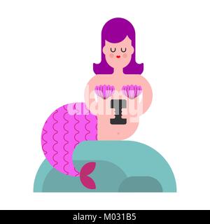 Sirène avec téléphone siège au rock. Femme triste mythique avec queue de poisson. Les sous-marins. Vector illustrator Illustration de Vecteur