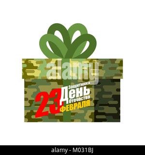 23 février don pour les hommes. Kaki de protection fort. Maison de vacances militaire en Russie Traduire texte russe : Défenseur de la Patrie 24. Illustration de Vecteur