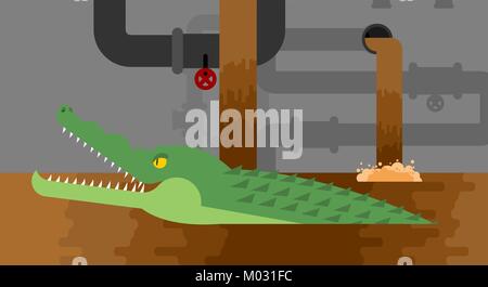 L'évacuation des eaux usées. Alligator Des crocodiles dans les égouts. Des animaux prédateurs. La légende de la ville. Vector illustration Illustration de Vecteur