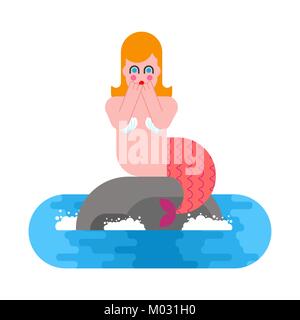 Mermaid peur siège au rock. Femme triste mythique avec queue de poisson. Les sous-marins. Vector illustrator Illustration de Vecteur