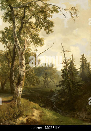 'Bosgezicht bij Wolfheze' est un tableau conservé dans le Rijksmuseum, représentant une scène forestière près de Wolfheze, aux pays-Bas. L'œuvre capture la beauté naturelle et l'atmosphère tranquille de la forêt, mettant en valeur le paysage hollandais Banque D'Images