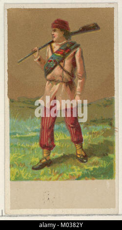 Cette carte de la série 'natives in costume', produite par Allen & Ginter cigarettes, représente un natif canadien portant des vêtements traditionnels. Il fait partie d'une série qui célèbre les cultures indigènes et a été distribué en tant qu'article promotionnel par l'entreprise. Banque D'Images