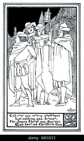 Dieu reste vous joyeux messieurs, carol singers Christmas card design by H F à partir de 1893 Le Studio un magazine illustré de fines et arts appliqués Banque D'Images