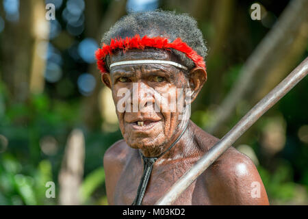 Portrait de Dugum Dani Warrior Portrait. 4 juin 2016 Le Baliem Valley ou la Papouasie-Nouvelle-Guinée indonésienne Irian Jaya Banque D'Images