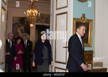 Stockholm, Suède, le 18 janvier, 2018. Du 17 au 19 janvier, le président de l'Islande Guðni Thorlacius Jóhannesson, visiter la Suède à l'invitation du roi. Le président Jóhannesson visiter la Suède avec son épouse, Eliza Jean Reid. Le couple royal et le couple présidentiel visitant Waldemarsudde, Stockholm. Credit:Barbro Bergfeldt/Alamy Live News Banque D'Images