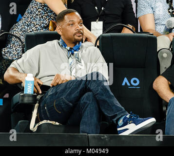 Melbourne, Australie. 19 Jan, 2018. L'acteur américain Will Smith au cours de l'Open d'Australie 2018 à Melbourne Park. Crédit : Frank Molter/Alamy Live News Banque D'Images