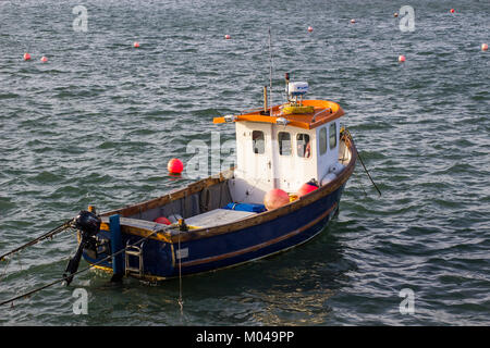 17 Janvier 2018 Un petit langoustier ponté avec une timonerie blanc amarré dans le port de Donaghadee dans le comté de Down en Irlande du Nord Banque D'Images