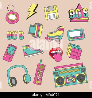 Fashion 90 patches retro collection d'éléments Illustration de Vecteur