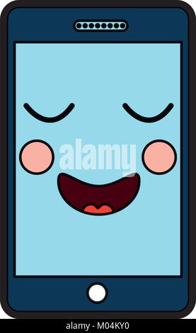 Image téléphone cellulaire heureux icône kawaii Illustration de Vecteur