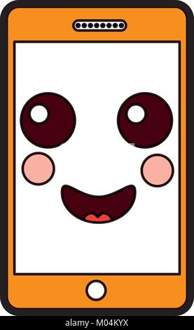 Image téléphone cellulaire heureux icône kawaii Illustration de Vecteur