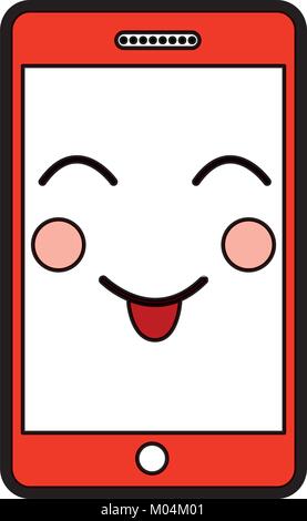 Image téléphone cellulaire heureux icône kawaii Illustration de Vecteur