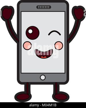 Image téléphone cellulaire heureux icône kawaii Illustration de Vecteur
