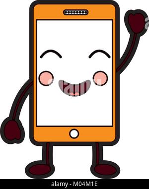 Image téléphone cellulaire heureux icône kawaii Illustration de Vecteur