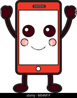 Image téléphone cellulaire heureux icône kawaii Illustration de Vecteur