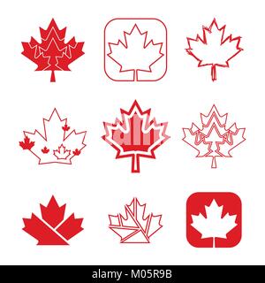 Un ensemble d'icônes de la feuille d'érable sur mesure en format vectoriel. Au total il y a 9 symboles canadiens uniques dans cette conception. Illustration de Vecteur