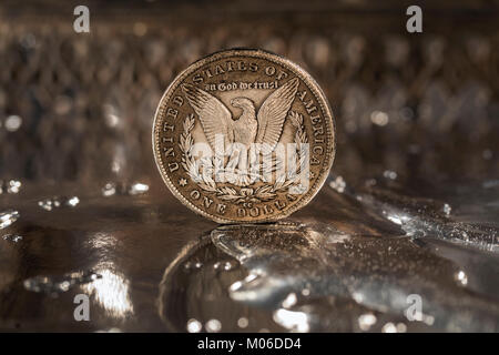 Un dollar en argent antique sur fond vintage Banque D'Images