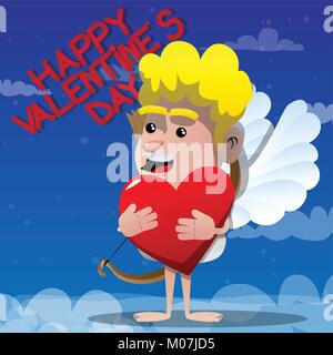 Cupid holding big red Heart. Vector cartoon character illustration. Illustration de Vecteur