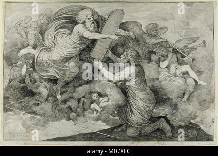 Une œuvre d'art intitulée 'Moïse sur le Sinaï' (MET 67.798.5) représentant Moïse recevant les dix Commandements sur le mont Sinaï, représentant une signification biblique et religieuse. Banque D'Images