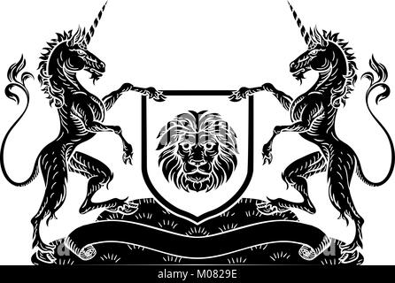 Blason blason emblème héraldique Bouclier Unicorn Illustration de Vecteur