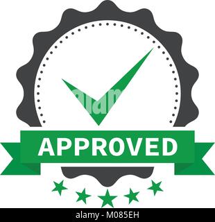 Timbre approuvé, étiquette, autocollant ou icône bâton à plat Illustration de Vecteur