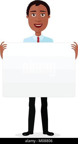 Dessin animé télévision africaine sourire man holding banner isolé sur fond blanc vector Illustration de Vecteur