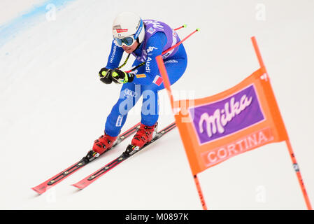 Cortina D'Ampezzo, Italie. 19 Jan, 2018. Delago Nicol de l'Italie en compétition lors de la course de descente à Cortina d'Ampezzo la Coupe du Monde à Cortina d'Ampezzo, Italie le 19 janvier 2018. Credit : Rok Rakun/Pacific Press/Alamy Live News Banque D'Images