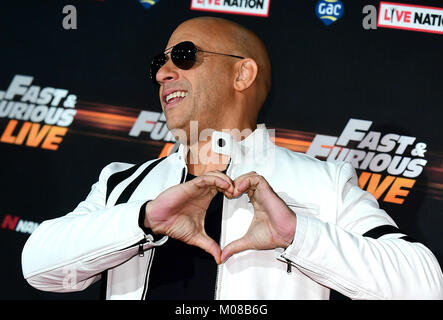 Vin Diesel assister à la première mondiale de Fast & Furious Live, tenue à la péninsule, 02 Square, Londres. Photo Date : vendredi 19 janvier, 2018. Crédit photo doit se lire : Ian West/PA Wire Banque D'Images