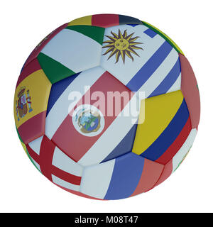 Ballon de soccer isolés avec des couleurs les drapeaux des États participant à la 2018 sur un fond blanc, 3D Rendering Banque D'Images